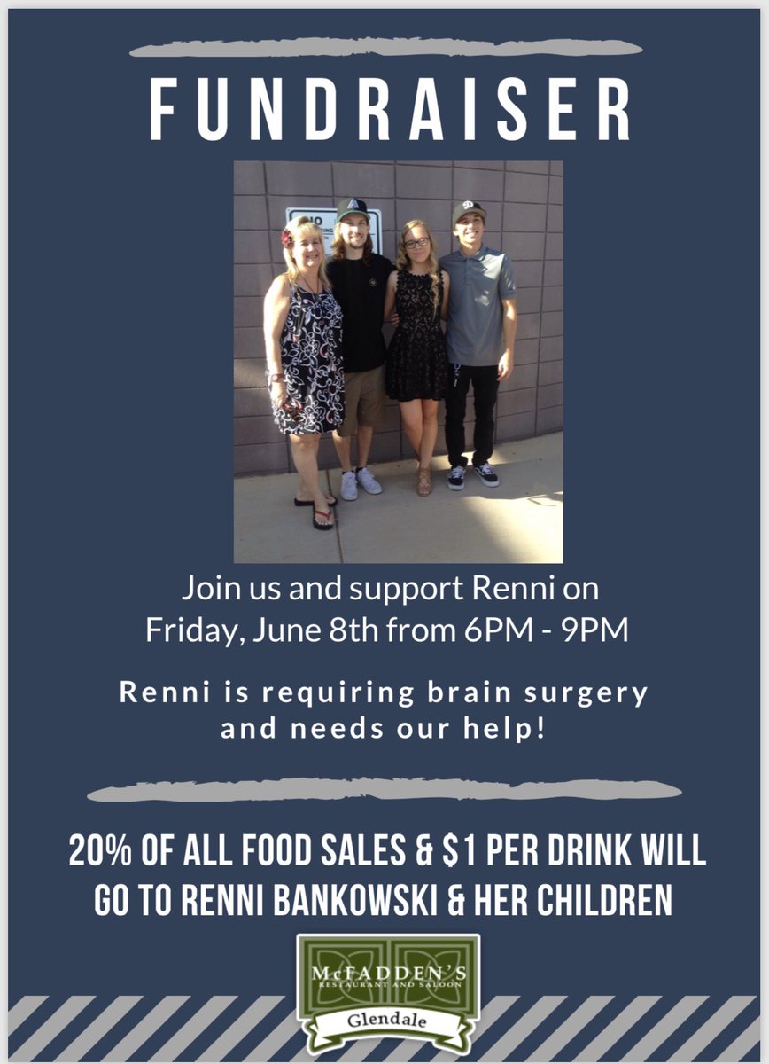 taylorwaldrip's tweet photo. Don’t forget to come support the Bankowski’s before Renni undergoes surgery! This friday from 6-9pm at Mcfaddens in Westgate! Spread the word. 

https://t.co/AjH1KrD5FO https://t.co/pRBbxkNQr2