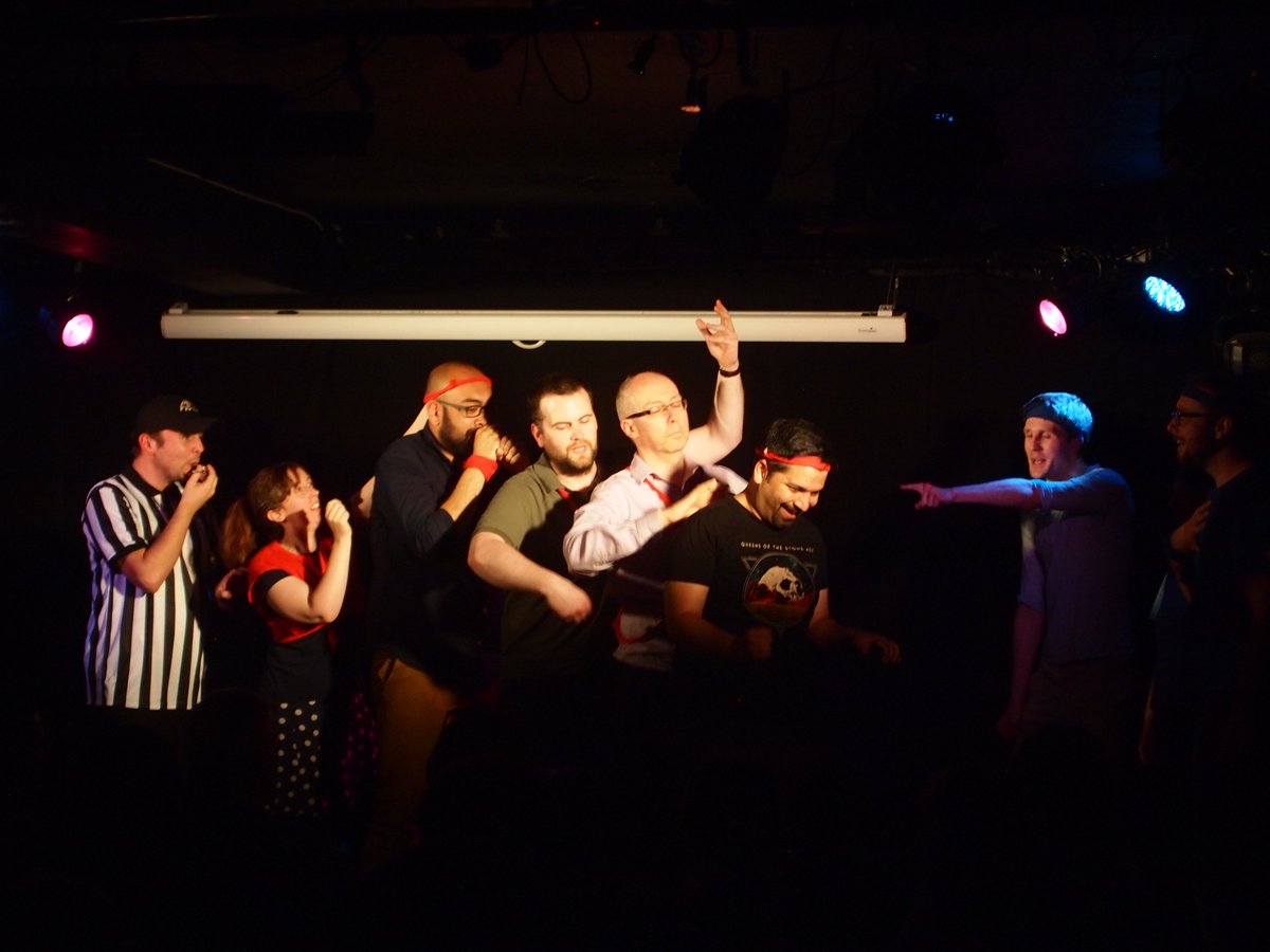 hooplaimpro's tweet photo. Awesome improv for an awesome cause tonight in a Charity Improv Battle! Big thanks to our ringleaders @aBoB_improv and our marvelous teams: @FareShareUK valiantly represented by #SomewhatTheatre and @TreesforCities nobly represented by Castles in the Air!! #improv #charity https://t.co/PdxKlOQu6z