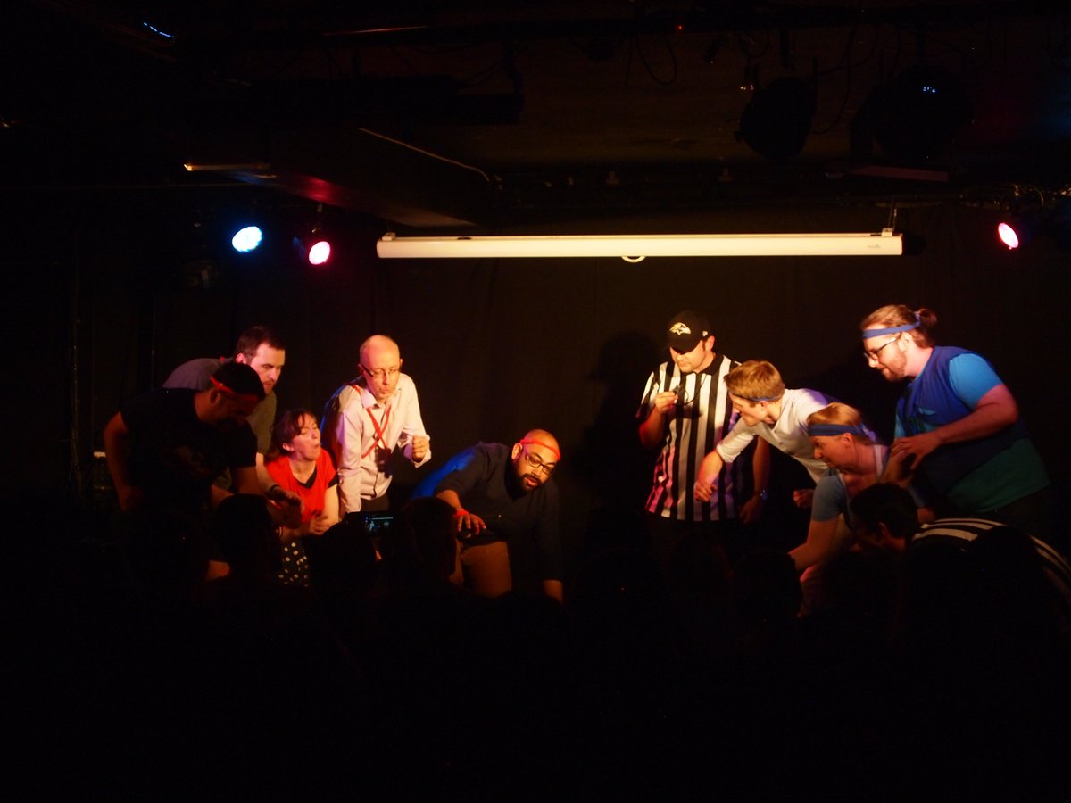 hooplaimpro's tweet photo. Awesome improv for an awesome cause tonight in a Charity Improv Battle! Big thanks to our ringleaders @aBoB_improv and our marvelous teams: @FareShareUK valiantly represented by #SomewhatTheatre and @TreesforCities nobly represented by Castles in the Air!! #improv #charity https://t.co/PdxKlOQu6z