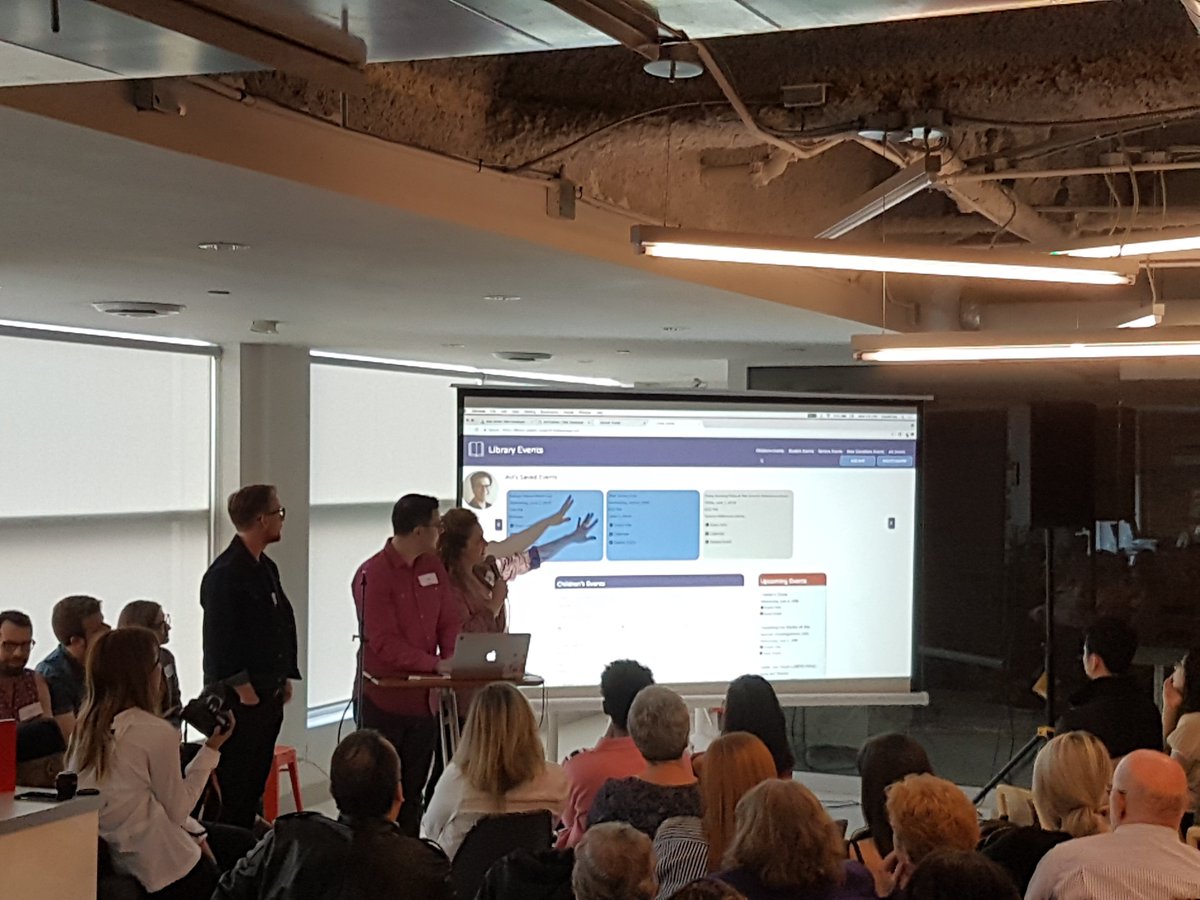 junocollege's tweet photo. Our final presentation of the evening is a #ReactJS project by @avicodes, @HannahCrump5, and @alanjones_TO. Find upcoming @torontolibrary events: https://t.co/J411SQ6vXi #Cohort18 https://t.co/ytx55IyLpH