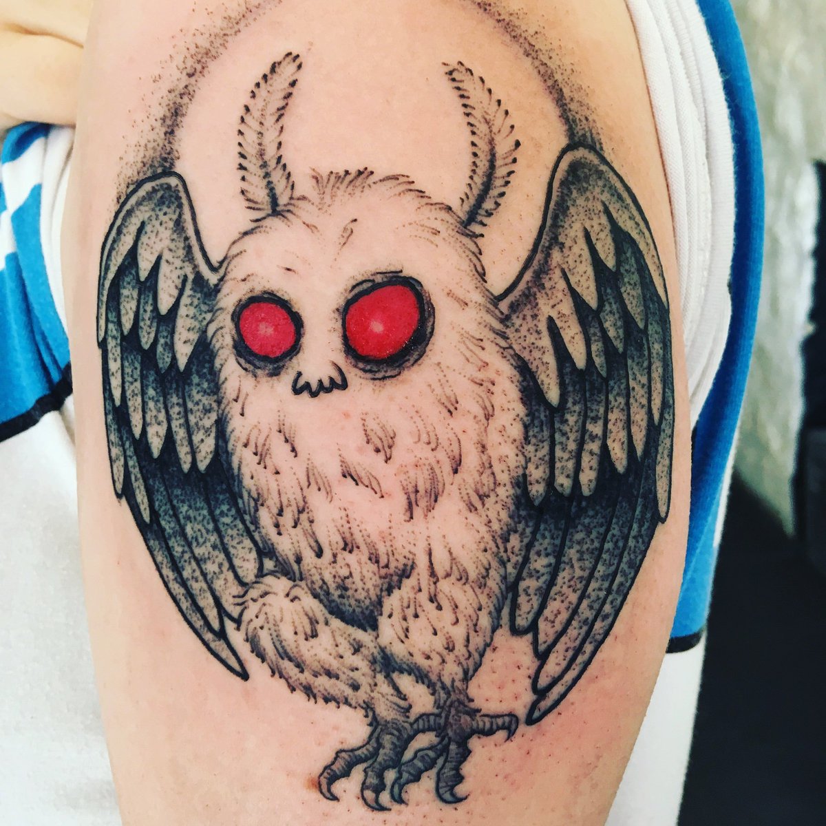 ash lemonjello on Twitter Got my second fallout related tattoo Cute  little Mothman  Fallout76 Mothman Mothmantattoo  httpstcodskBOgXykL  Twitter