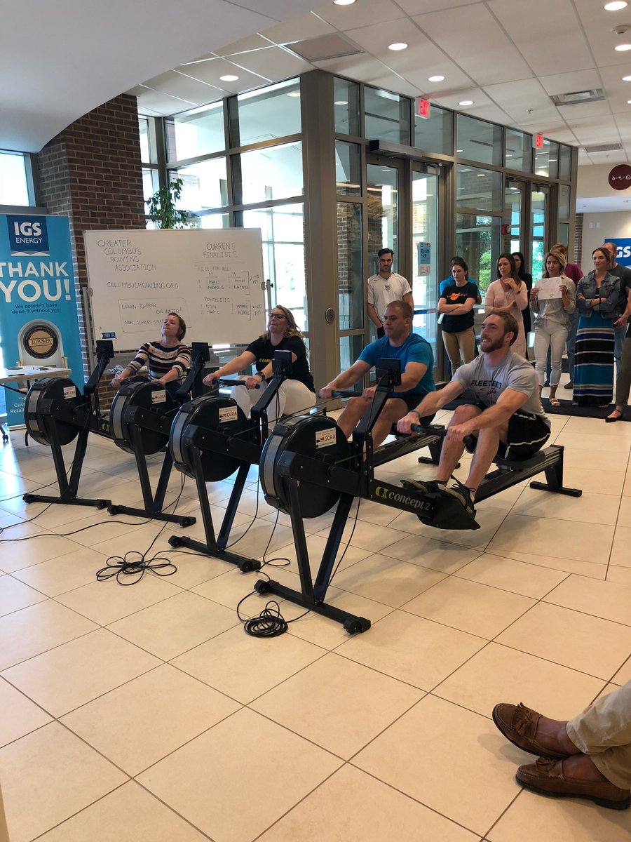 IGSEnergy's tweet photo. We had over 50 vendors educating employees about fitness, healthy eating, benefits, financial wellness, mental health, and more at the IGS Health Fair today! We even had a fun rowing completion amongst friends. #lifeatIGS https://t.co/fqkEiFswuK
