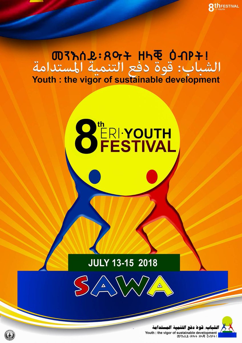 S_Igbu's tweet photo. The #NationalUnion of #Eritrean #Youths and #Students (#NUEYS) indicated that the 8th National Youth #festival will be conducted from 13 to 15 July in #Sawa under the theme “Youth: The Vigor of Sustainable Development”.
https://t.co/h6zZwMluWv https://t.co/MOy97DMbIT