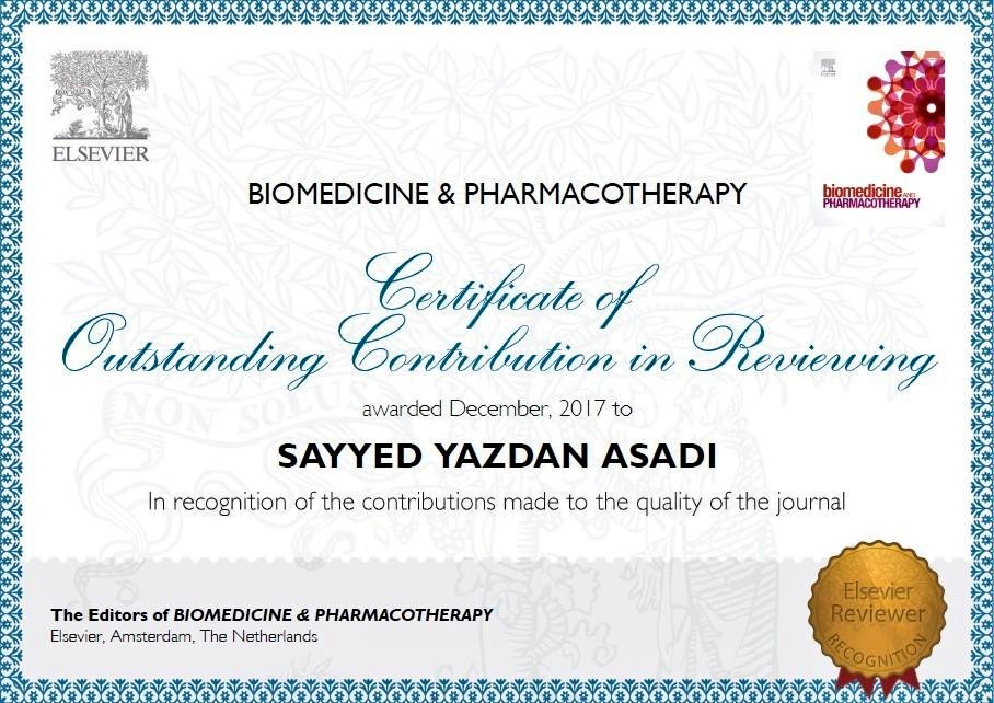 Yazdan_Asadi's tweet photo. "Outstanding Contribution in Reviewing"

#Elsevier 
#Biomedicine_and_Pharmacotherapy 
#Elsevier_Reviewer_Recognition https://t.co/dxKoka7I7R