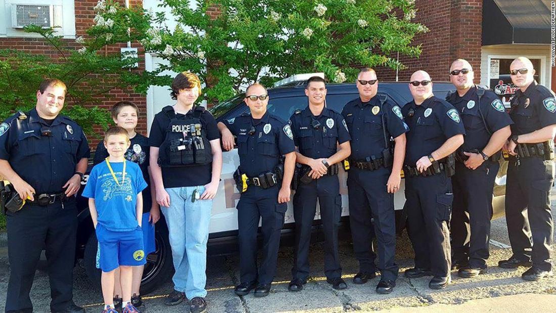CNN's tweet photo. First responders in Russellville, Arkansas, went above and beyond the call of duty to surprise a teen with autism after only 2 of his friends showed up to his birthday party https://t.co/c4CAHx9BLM https://t.co/cNE37ewFug