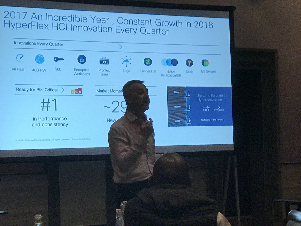 adossant1974's tweet photo. Simon Lidgett sharing all of the great innovation packed into Cisco HyperFlex with our awesome South African Partners #HyperFlex #PartnerXP2018 @MrHyperFlex @Cisco_SA https://t.co/rfY0680MK5