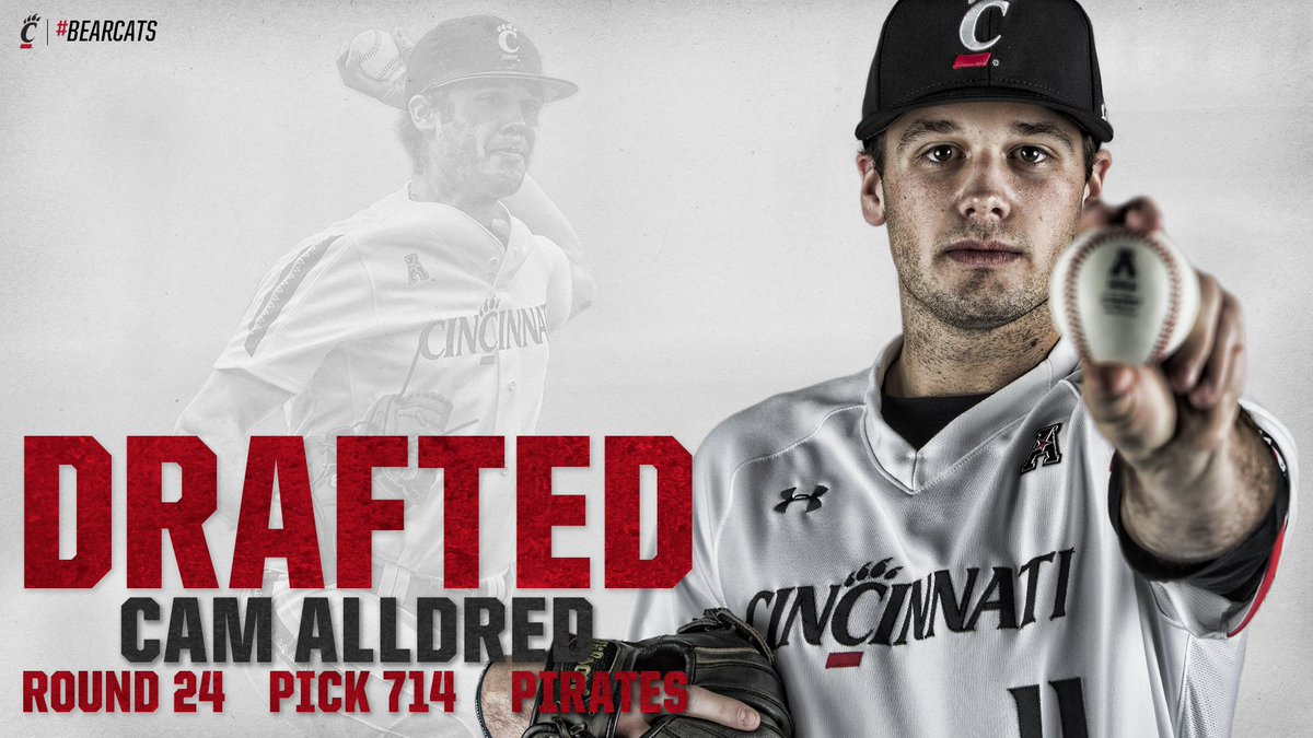 GoBearcatsBASE's tweet photo. Congrats to @CamAlldred on being selected by the @Pirates in the 24th round of the #MLBDraft!
#Bearcats | #LetsGoBucs
#WEAREUC https://t.co/XKwfTFRWkU