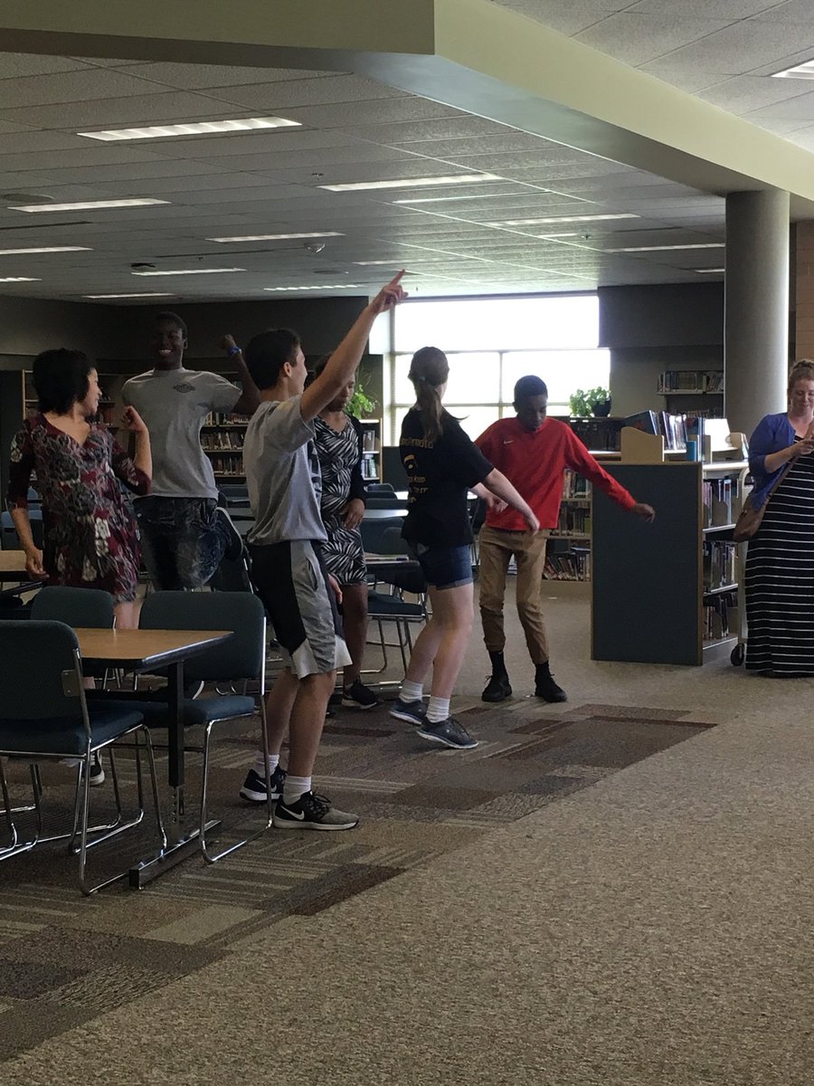 FRMSMediaCenter's tweet photo. What a way to end the year! 8th grade English dance-off in the library! @NewsAtTheRidge https://t.co/XHGHw3Jsf1