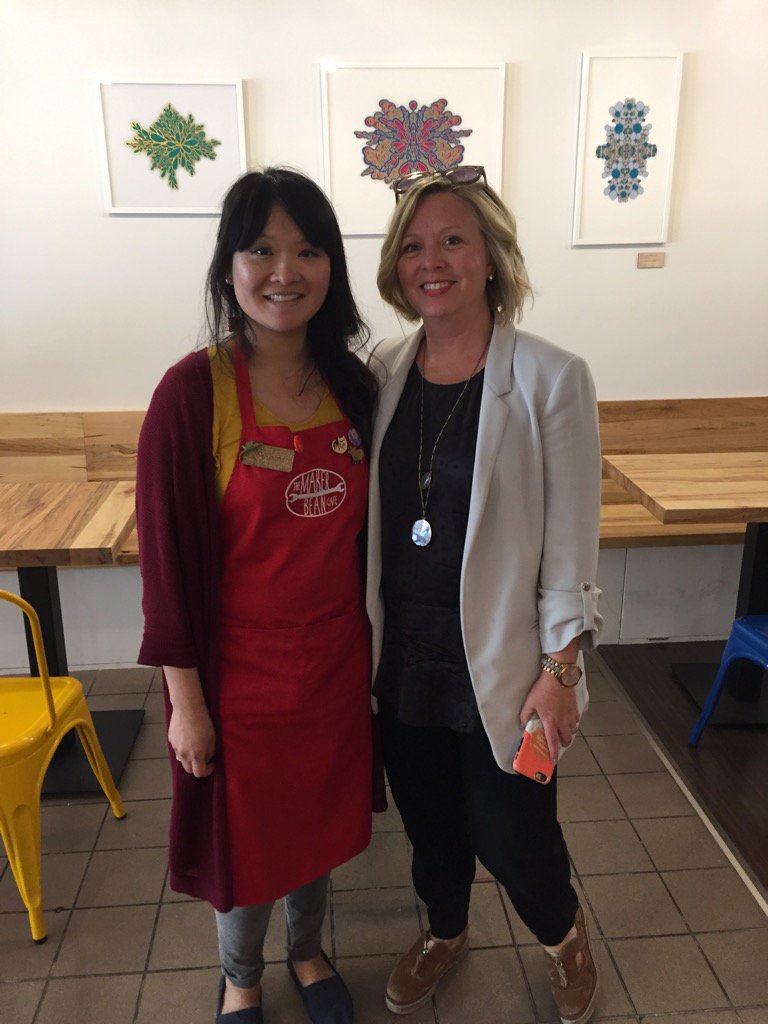 AndrewCash's tweet photo. Lorraine from @TheMakerBean one of the many many small businesses in Davenport with @maritstiles https://t.co/X3CLNGTD9G