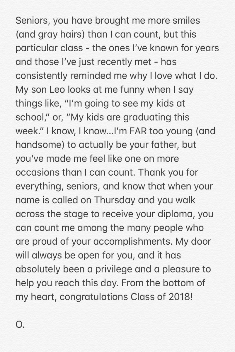 MrOELA's tweet photo. An early congratulations to the Class of 2018! Thank you for everything! 🎓❤️🎉 https://t.co/cInBGLILNs