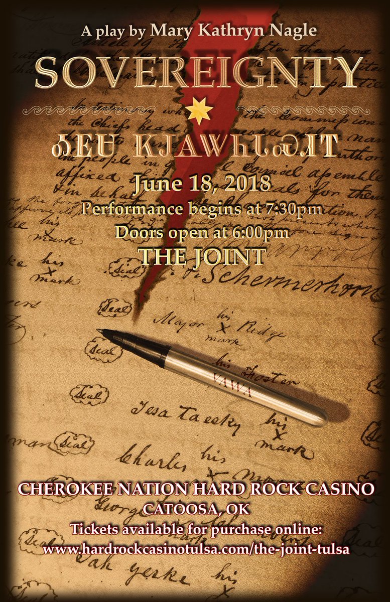 MKNAGLE's tweet photo. Tickets are now on sale for the June 18 staged reading of my play #SOVEREIGNTY @TulsaHardRock! buy tix here: https://t.co/JvkgHVdwu3 #Oklahoma #Tulsa #CherokeeNation #TriCouncil #EasternBand #UKB #NativeTruth #InsteadOfRedface https://t.co/T2hoX59akI
