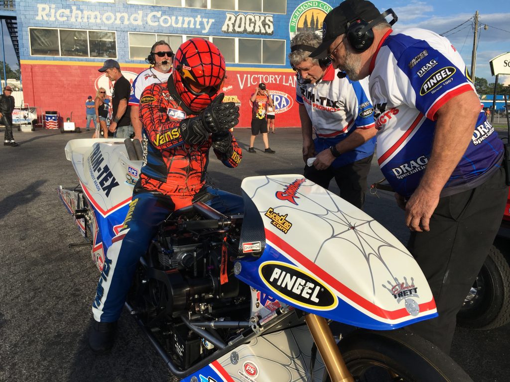 There's a points battle shaping up between Larry McBride and Dave Vantine. Read about what happened to the Larry 'Spiderman' McBride in the final round at Man Cup at Rockingham Dragway at CycleDrag.com #DragSpecialties #WeSupportTheSport