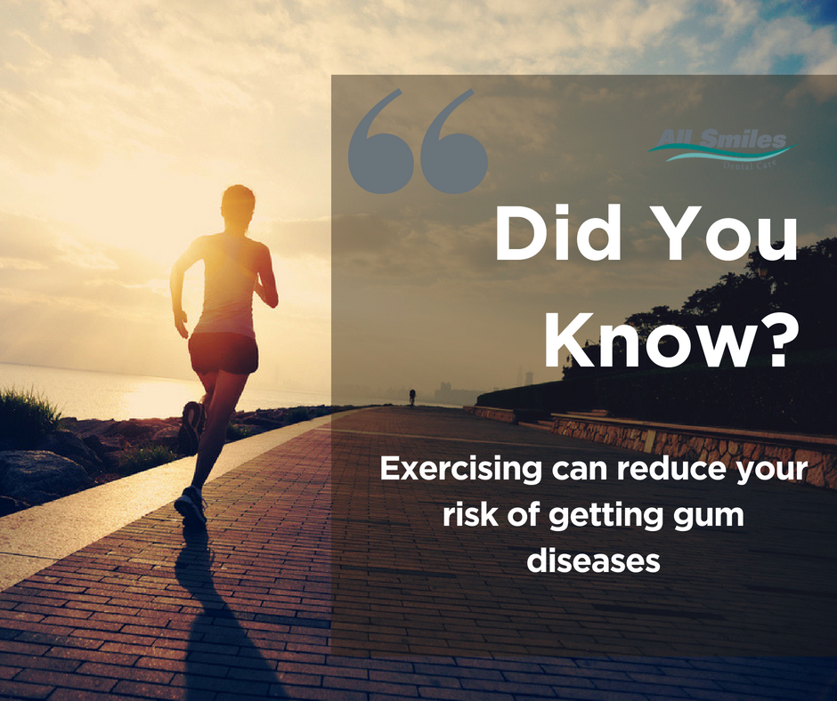 Whether you like to go to the gym or enjoy a nice jog in the neighborhood, it was found that exercising can reduce your chance of getting gum diseases. Something as simple as jogging will not only be beneficial to your heart, it will also keep your teeth looking amazing! #Health