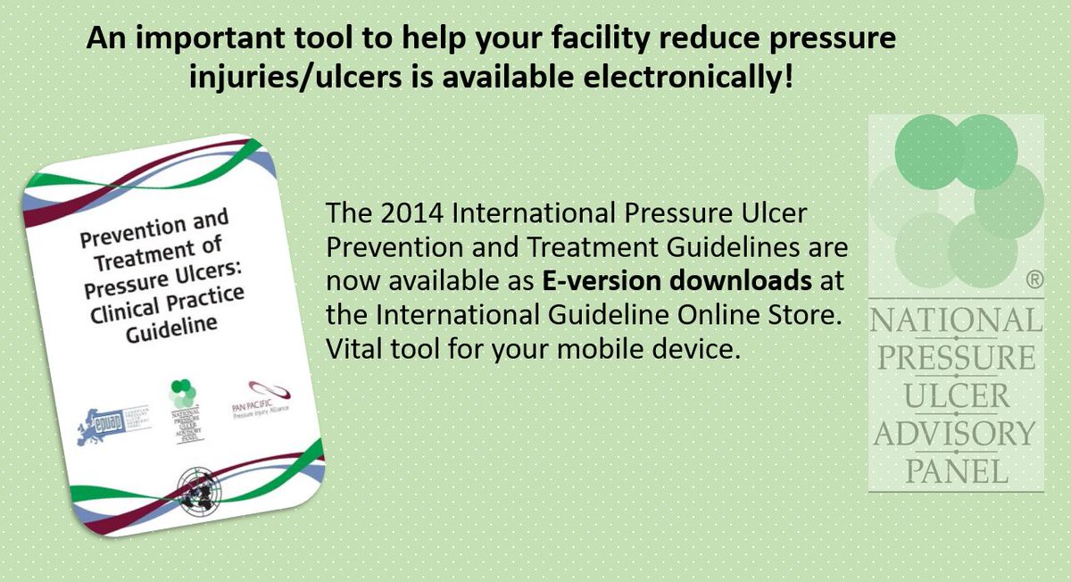 TheNPIAP's tweet photo. The full Clinical Practice Guideline is available for electronic download.  Purchase your copy today! https://t.co/YbF62mcza8 #NPUAP #EPUAP #PPPIA https://t.co/f3QwZ2EdJ2