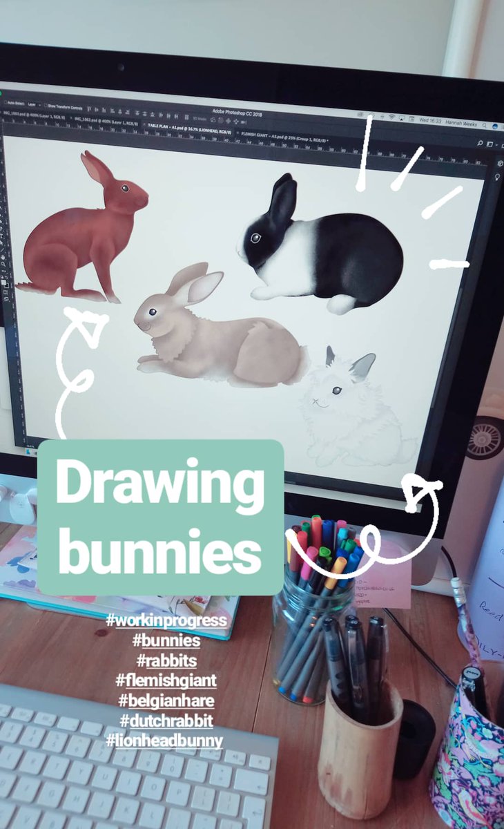 Sniff sniff snuffle! Four little bunnies here, just popping by to say "hello" this #WoofWoofWednesday! (A work in progress I'm working on this week) 🐰 🐇🐰🐇@WoofWoofNetwork