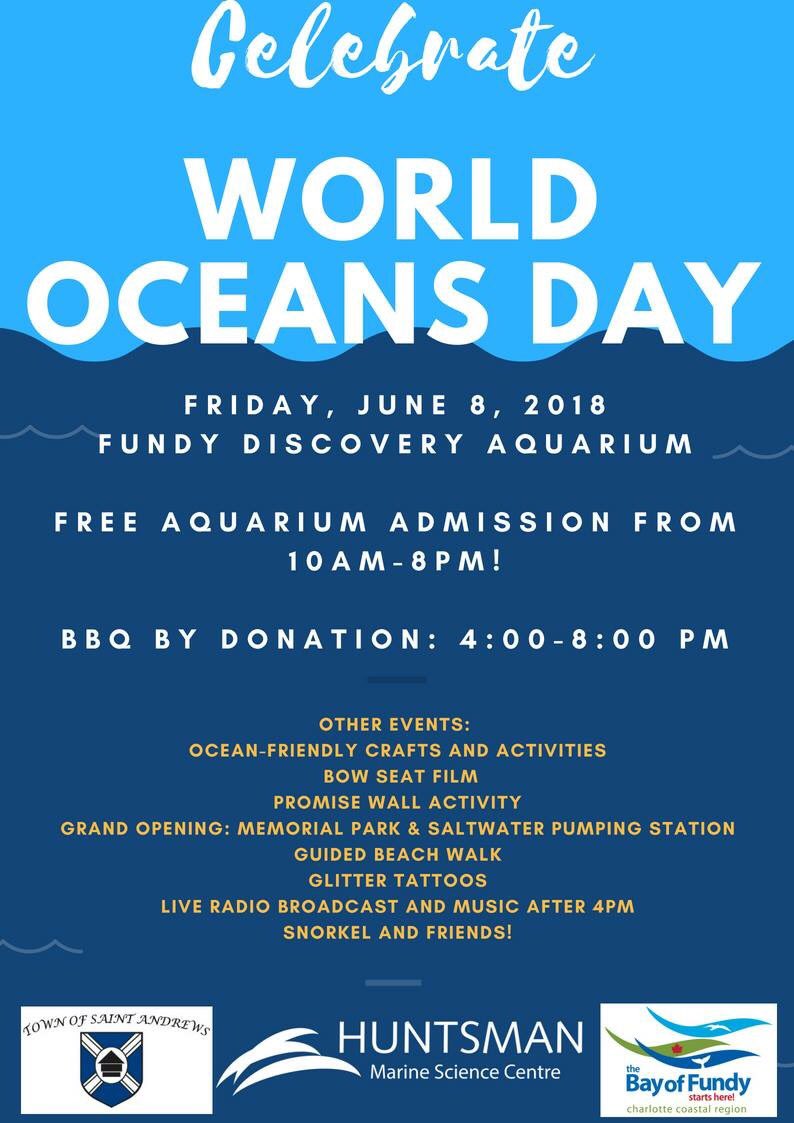 It’s official! The town of #StAndrews has proclaimed June 1-8 as World Oceans Week in #standrewsbythesea! Join our celebration, Fri June 8- free Aquarium admission 10-8. #WorldOceansDay