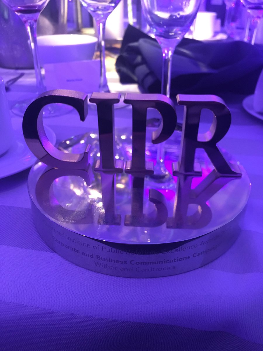 WITHPR's tweet photo. We have won our second award this year! Thanks to @Cardtronics_uk for enabling an amazing campaign #ciprexcel https://t.co/8BY5m11GUs