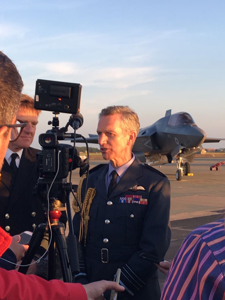 ChiefofAirStaff's tweet photo. Historic moment - 5th Generation airpower at RAF Marham.  Taking @RoyalAirForce and @RoyalNavy to whole new level of capability. https://t.co/181vBYJNwF