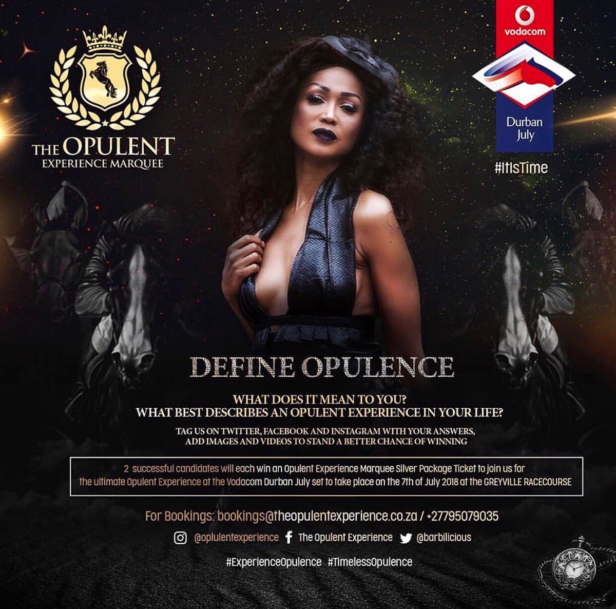 We hope you’ve entered our competition to win yourself a silver package to the @VodacomDbnJuly with @OpulentExp18 & @TouchHDOnline 🐎 Make sure you’re following us on Instagram @OpulentExperience and Twitter @OpulentExp18 🥂 Entries close 8 June 2018 T&C apply