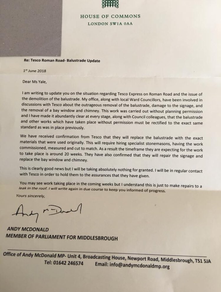 johnheagney's tweet photo. Pleased to read the assurances from @AndyMcDonaldMP regarding unauthorised works at the old #Pybus store on #Roman Road, Middlesbrough, #Tesco to restore the damage they caused to an important historical building. As a #Heagneys store, we preserved it with great care https://t.co/Yc5mQHm5vG