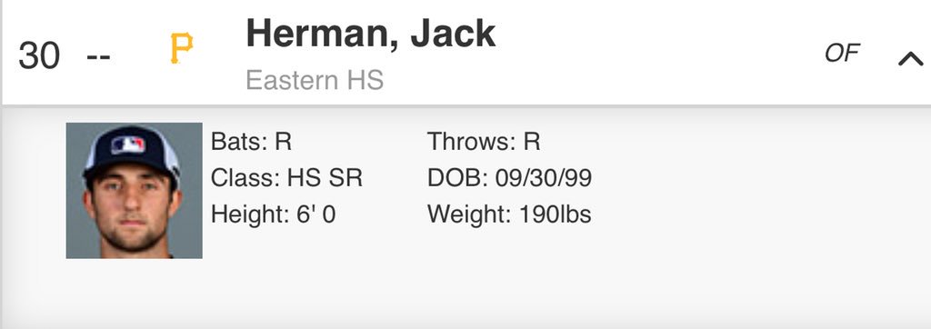 TWIBaseballSJ's tweet photo. Congrats to @Jack_Herman_6 @easternviking on being selected by @Pirates 30th Round #MLBDraft18 https://t.co/7ERdZarGUN
