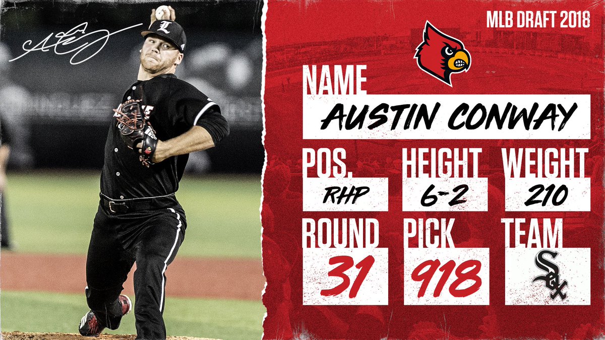 The <a href="/whitesox/">Chicago White Sox</a> select <a href="/UofLBaseball/">Louisville Baseball</a> RHP Austin Conway (<a href="/aconway1736/">Austin Conway</a>) in the 31st round of the 2018 #MLBDraft.

👏 Congrats Austin! #L1C4