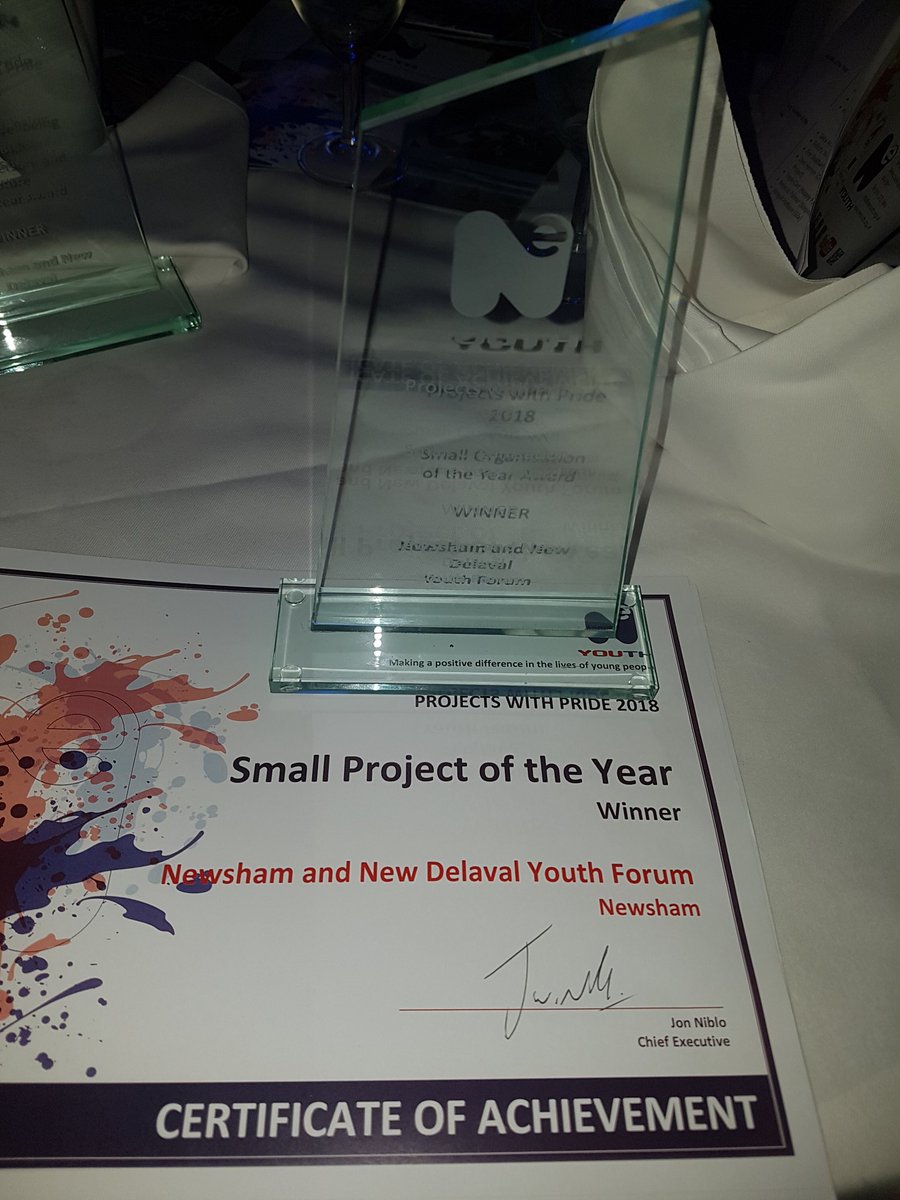 Newshamforum's tweet photo. We won Small Project of the Year and Sport, Leisure & Culture of the year awards! #winners #allwinnersinoureyes #Wellbeing #neyouth #PWP18 https://t.co/N1lOPUdefa