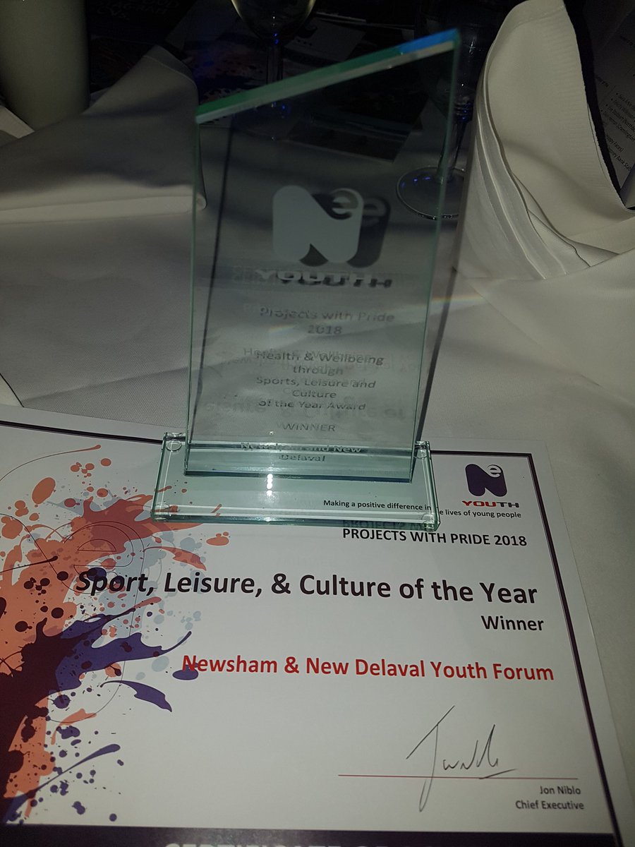 Newshamforum's tweet photo. We won Small Project of the Year and Sport, Leisure & Culture of the year awards! #winners #allwinnersinoureyes #Wellbeing #neyouth #PWP18 https://t.co/N1lOPUdefa