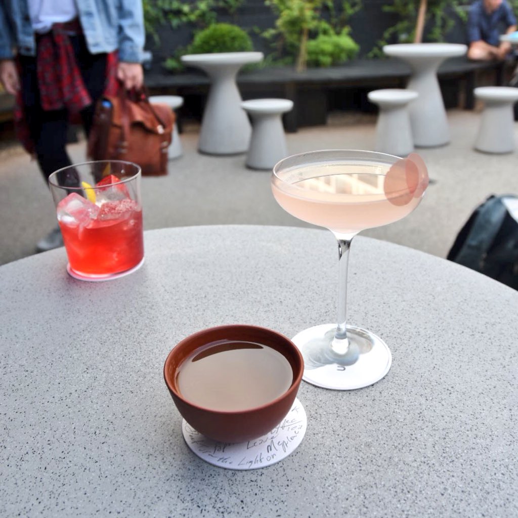SatedOnline's tweet photo. Sampling the wares @Untitled_bar’s new @asahibeer_jp Moon Garden. Gorgeously balanced cocktails and tasty Japanese food on a hidden terrace off of Kingsland Road. #bar #dalston #tonyconigliaro #japaensefood #beergarden #cocktails https://t.co/6FFxQcQevu
