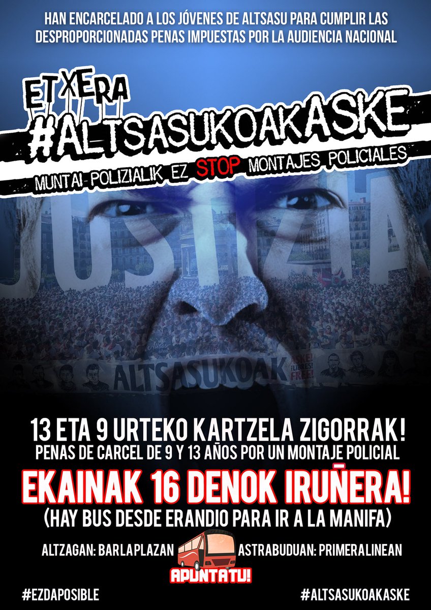 jaloniker's tweet photo. Iruñera joateko 🚎 autobusa #Erandio.tik!

🗓Ekainak 16 de junio
⏰17:00 Golem
📍Iruñea
✊🏻MANIFESTAZIOA

#AltsasukoakASKE
#EzDaPosible

@EntzunAltsasu @Altsasugurasoak https://t.co/Rke0JTV9sY