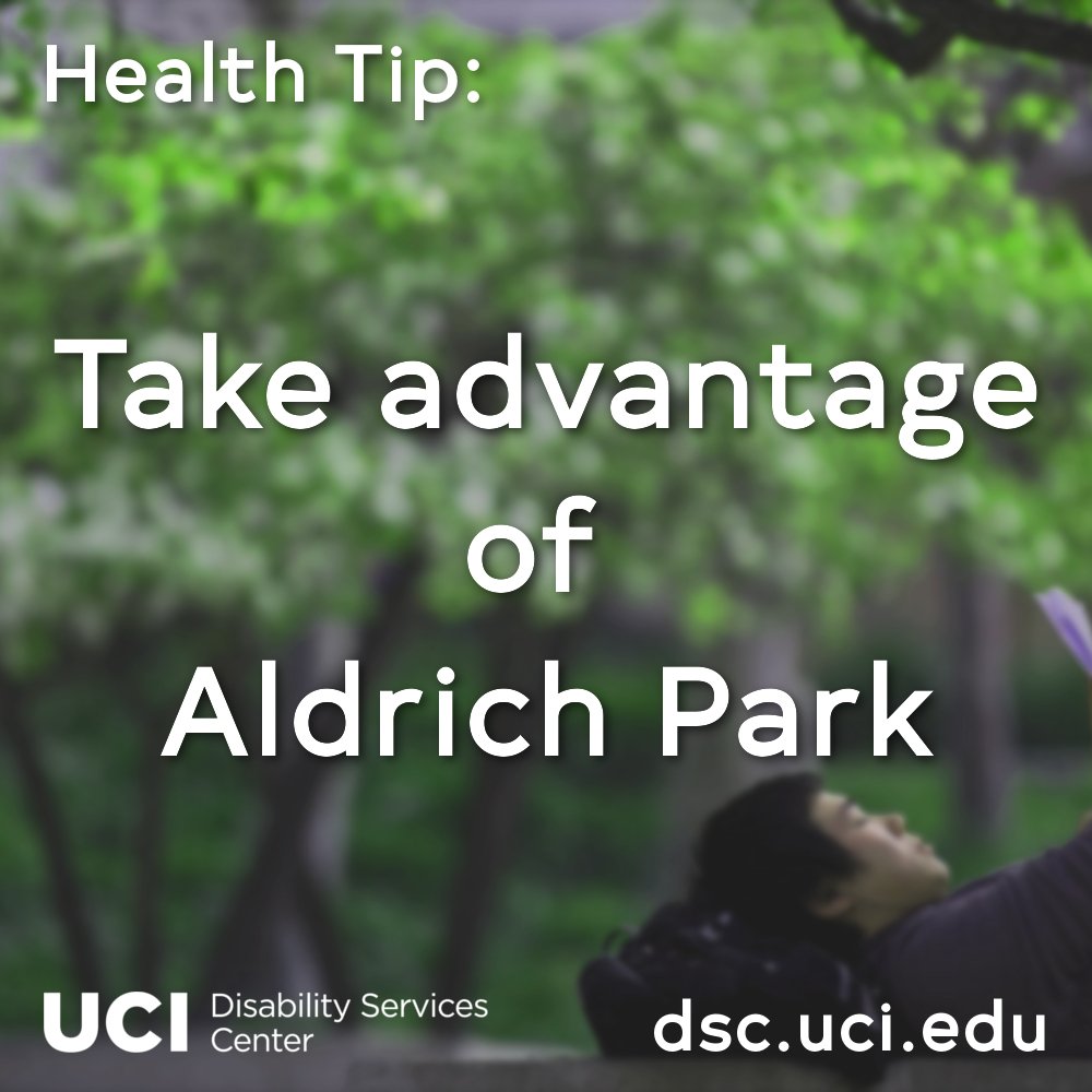 dscuci's tweet photo. UC Irvine is lucky enough to have one of the most beautiful parks in the UC system! Try taking one of Aldrich Park's many paths to class that can provide for a great hiking exercise with a few wonderful sights!
#HealthTip #UCIDSC #UCIrvine #AldrichPark #Disability Awareness https://t.co/uuVwBfSpXZ