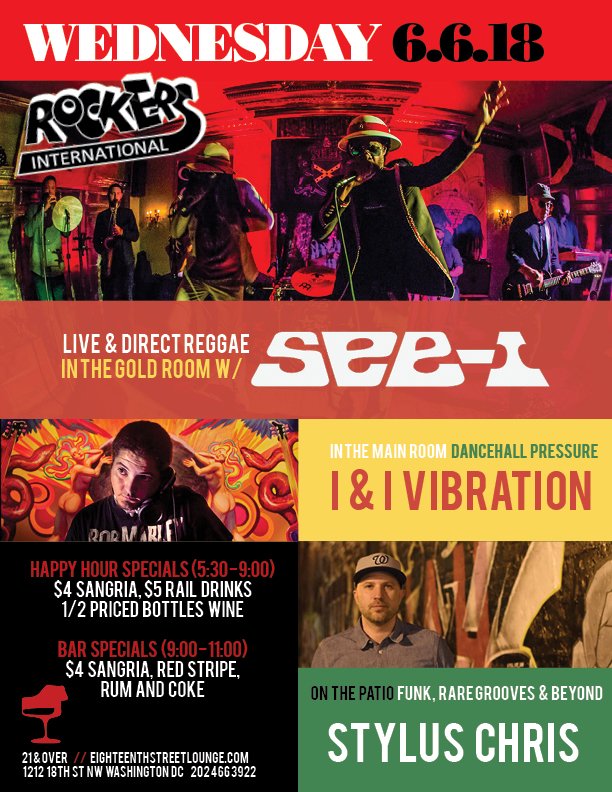 18thSTLounge's tweet photo. π΅ Doors 5pm / 21+ π΅
Gold Room: @Seei
Patio: @styluschris
Main Room: @ivibesound @selectacastro
#ESL #RockersInternational #DCLiveMusic #DCReggae #Dancehall #House #Funk #Soul #Disco #ReggaeDC #DCMusic #WDC #GoldenTriangleDC @jazsnga #DCNightlife #DCLounge #ESLWednesdays https://t.co/glP6GW2MM0