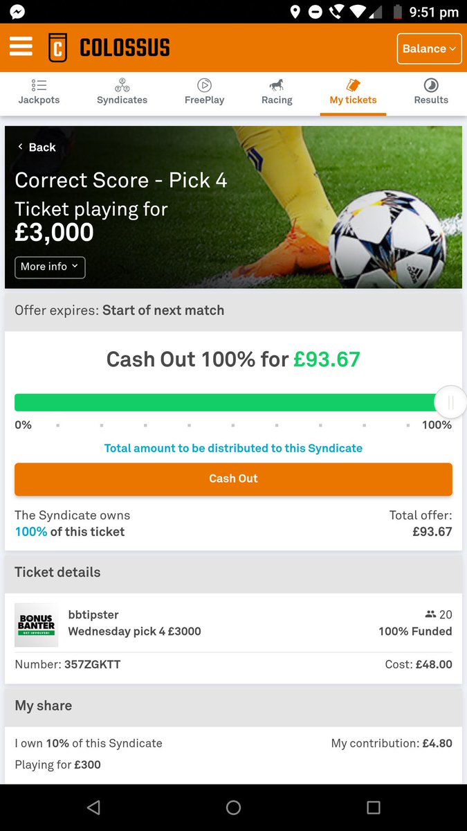 Bonusbanter's tweet image. Good night for us as we go 2/2 on the pick 4. We need England to get a decent win tomorrow to give us a good cashout offer &amp;amp; a shot at the £3000 jackpot. Altogether now.....Vindaloo, Vindaloo Nah nahhhhh

#BeColossus