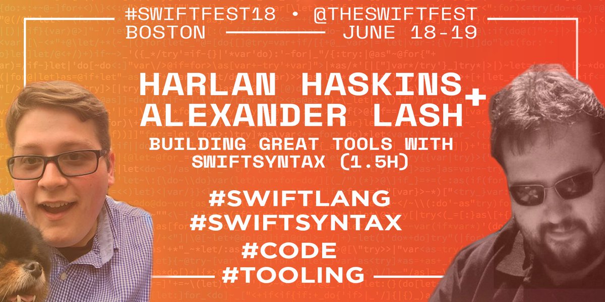 theSwiftFest's tweet photo. Double speaker for a workshop at #SwiftFest! @harlanhaskins and @lexlash from @googledevs with "Building Great Tools with #swiftsyntax" #swiftlang #code #tooling

Talk https://t.co/Ij6Q7nbhfz🎙️
❗️ Last week for in time tickets https://t.co/iIFneKpqdU https://t.co/6sooV3fGFJ