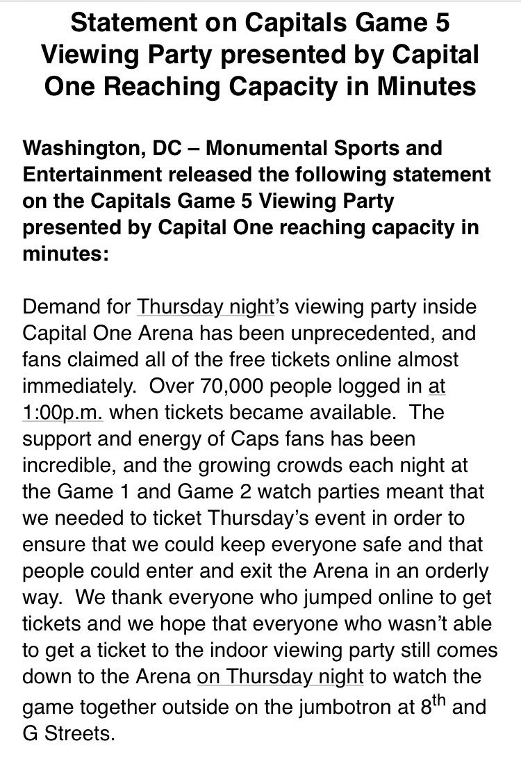farhip's tweet photo. Yes, this is a humble-braggy press release from the @Capitals owner. But it’s also an indication of #capsfever. 70k log-ins for maybe 18k tix? To watch TV? Wow! https://t.co/RZiIo8a5HX