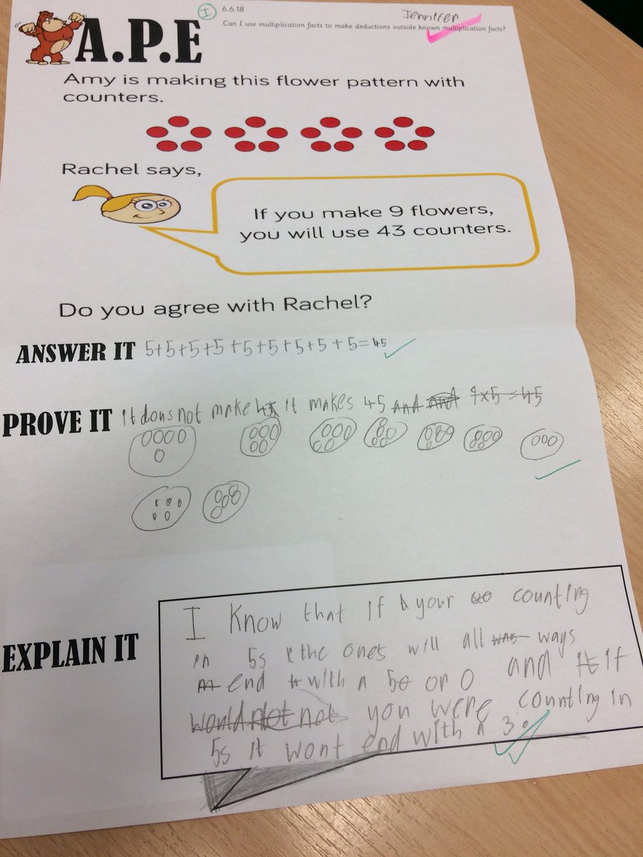 2_beecroft's tweet photo. Making deductions using known multiplication facts. We used APE to help develop our reasoning skills. @WhiteRoseMaths #mathsmastery https://t.co/moRDwNTAgS