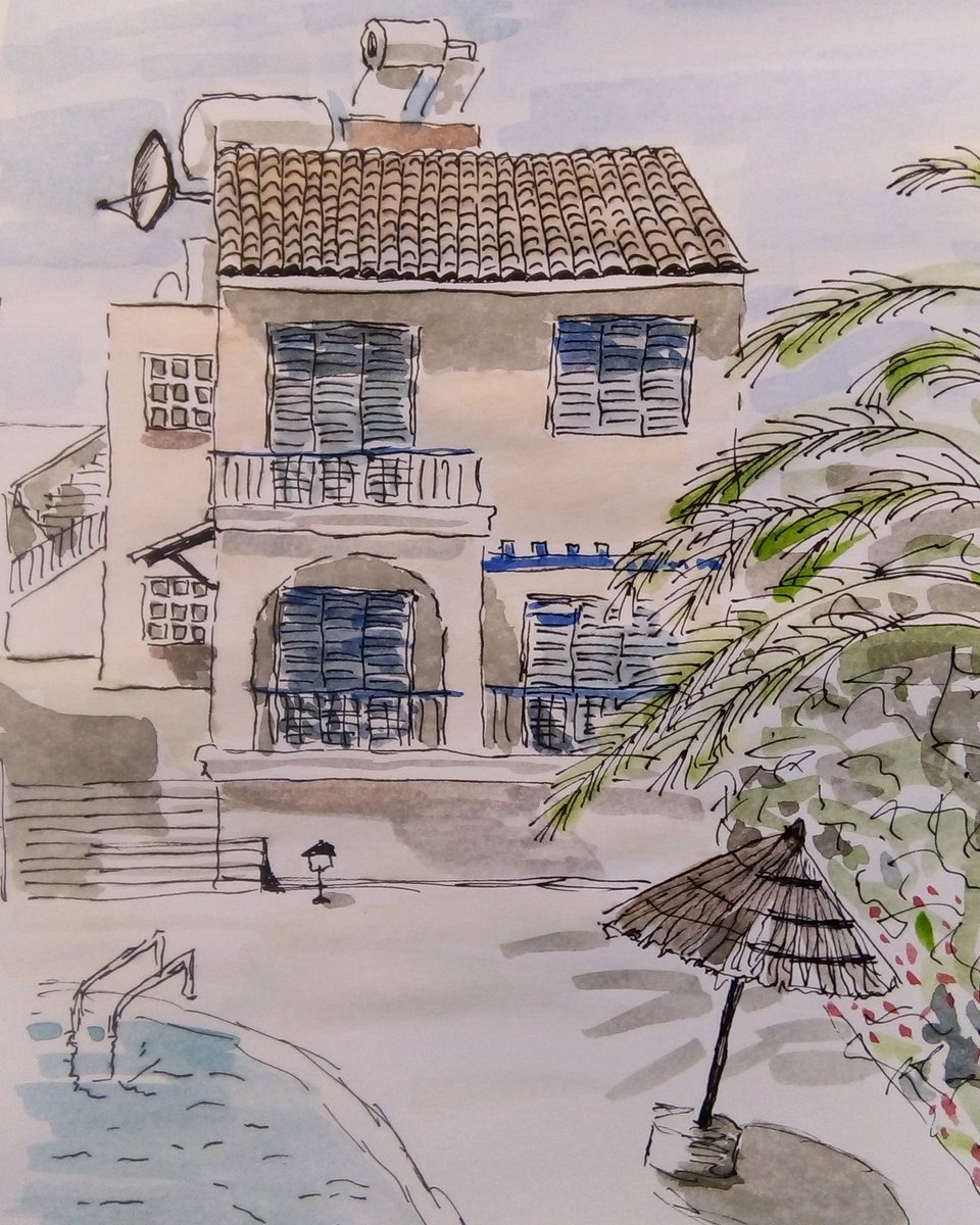 20thcentart's tweet photo. #watercolour #sketch of villa opposite. #chloraka #Paphos #Cyprus https://t.co/DEjOlUB3Hb