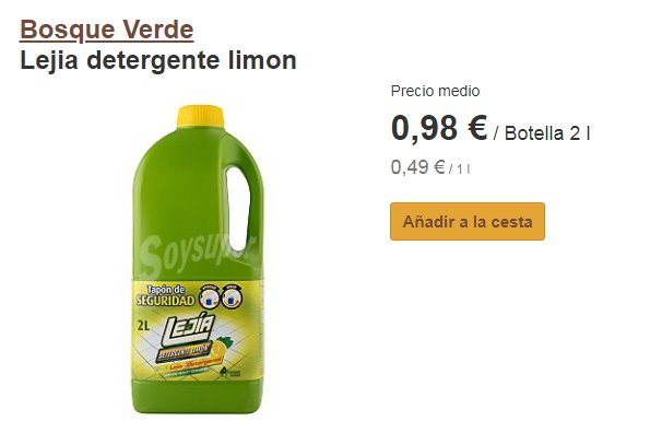 Bosque Verde Lejia detergente limon Botella 2 l