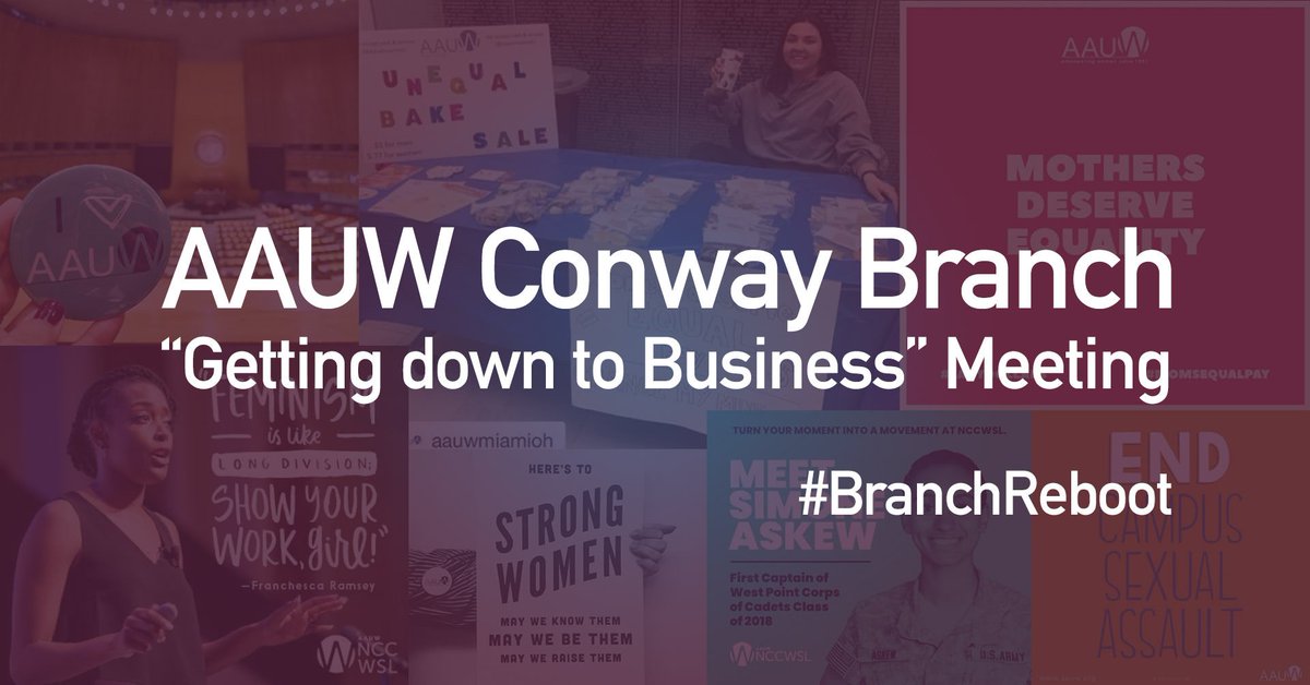 We're #gettingdowntobusiness on Jun 20! 

Everyone in the Conway, AR & Faulkner Co area who are interested in equity for women & girls are invited to #joinus and help with our #branchreboot!
facebook.com/events/2103145…