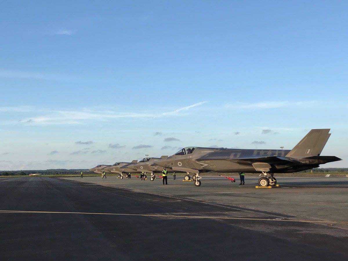 AFCOStoke's tweet photo. So just over an hour ago 4 F35 Lightning Aircraft arrived at their new home at #RAFMarham. Do you have what it takes to work on a #5thgenerationaircraft @RAF_Recruitment @RAFMarhamMedia https://t.co/rMomgvfAGP