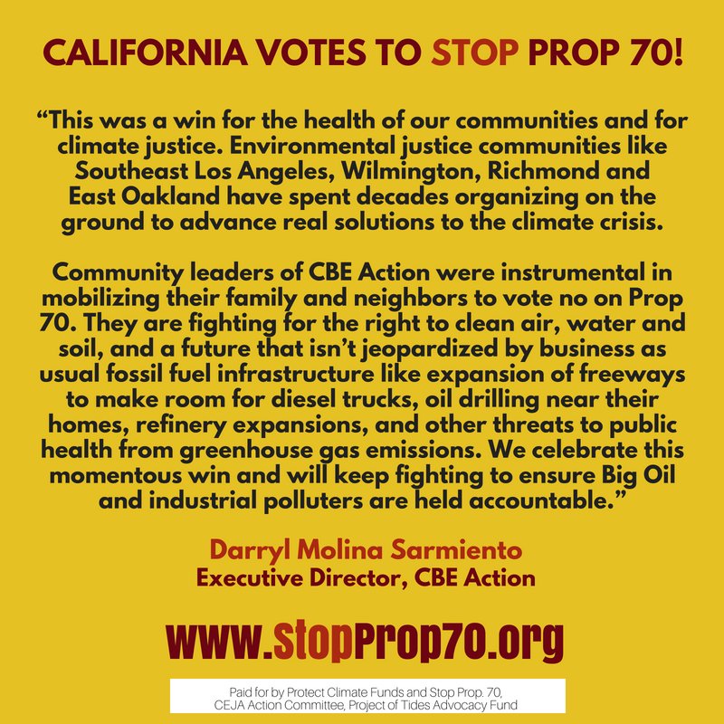 CBE_Action's tweet photo. Once again, communities of color lead the way in the fight against climate change, hold decision-makers accountable for the disastrous deals they strike with industry & say no to Big Oil and corporate interests in climate policy! #StopProp70 press release: https://t.co/oqSDxAnrEP https://t.co/GY4xi2WDMA