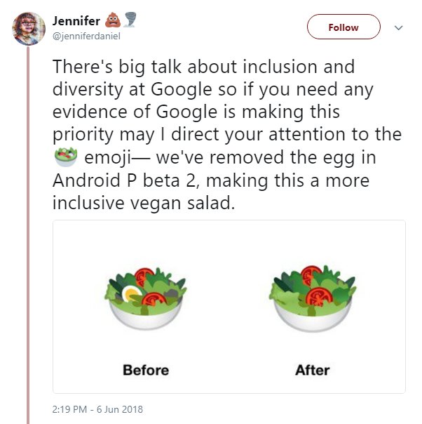 neontaster's tweet photo. MORE
INCLUSIVE
SALAD
EMOJI https://t.co/a80bbZGV0f