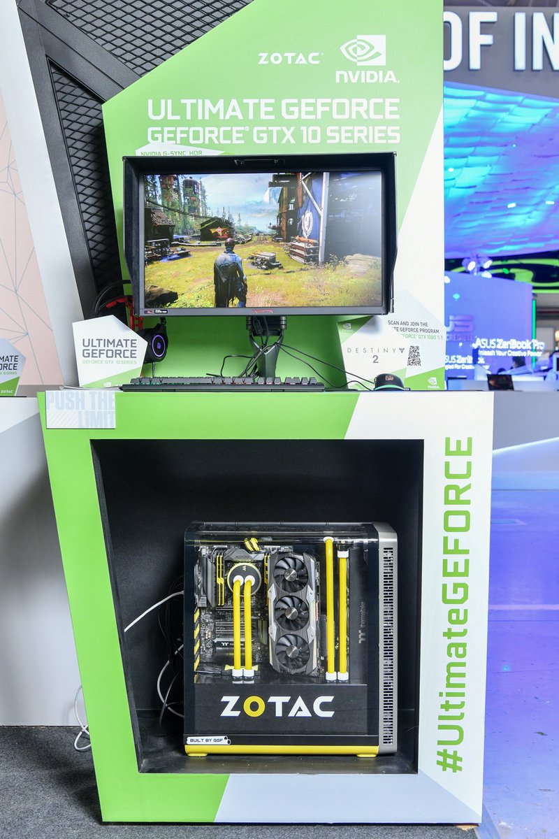 ZOTAC_USA's tweet photo. Check out the NVIDIA Kiosk at #ZOTAC booth with GTX 1080 Ti AMP Extreme case mod ๐ช๐ช #COMPUTEX #PushTheLimit #LiveToGame #GraphicsCard #GeForce #UltimateGEFORCE @NVIDIAGeForce https://t.co/lxBu6LVhrJ