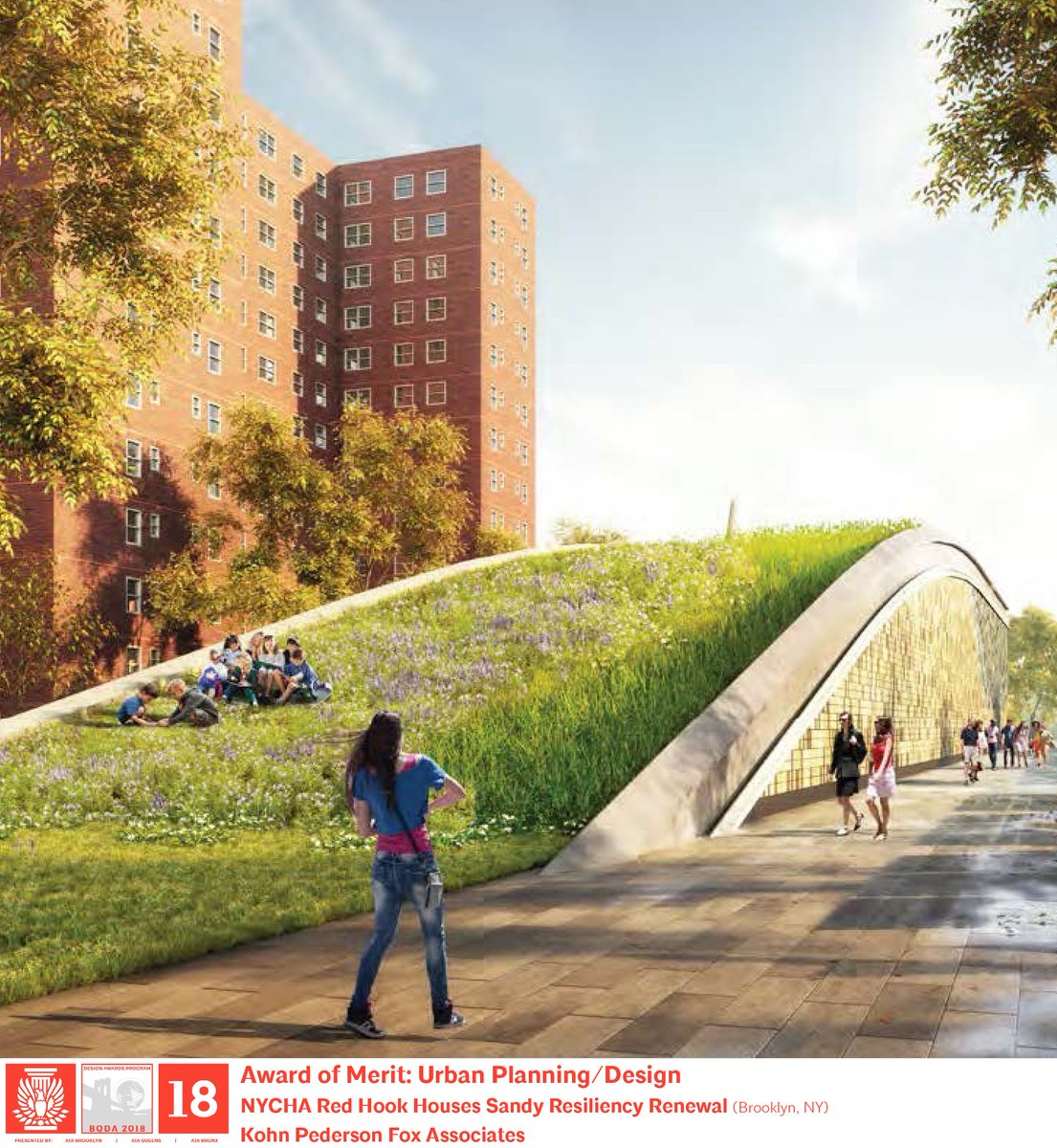 The #MeritAward in the Urban Planning/Design Category is awarded to <a href="/KohnPedersenFox/">KPF</a> for NYCHA Red Hook Houses Sandy Resiliency Renewal   

Congratulations! 📷 #KPF #NYCHA #RedHookHouses #BQDA18 #AIABrooklyn #AIAQueens #AIABronx