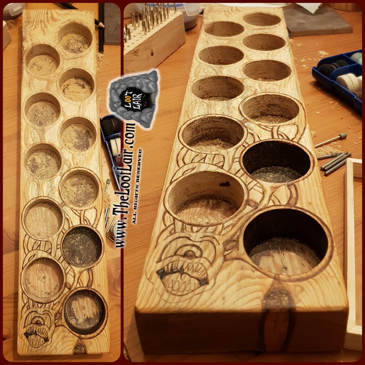 TheLootLair's tweet photo. So many projects, too many ideas. Here's another one-off piece in the works. What's in the eye of your beholder?
https://t.co/6NRw7prdgu
#beholder #dnd #dungeonsanddragons #eyemonster #dicerail #handmade #carving #pyrography #art #artist #tabletop #tabletopgames #MtG https://t.co/lWys1PhzyK