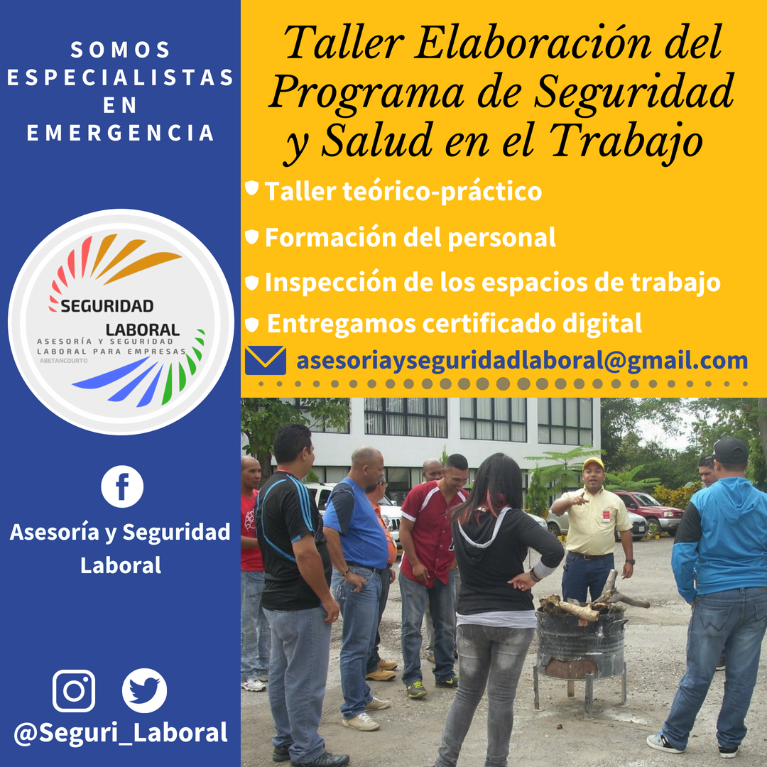Seguri_Laboral's tweet photo. 👷‍♂️Ofrecemos el Taller Elaboración del Programa de Seguridad y Salud en el Trabajo para que estés al día con la #Lopcymat, además contamos con el registrado nacional de profesionales en el área de seguridad y salud en trabajo #SeguridadLaboral #Prevención #Asesordeseguridad https://t.co/J5HFtfbcFy