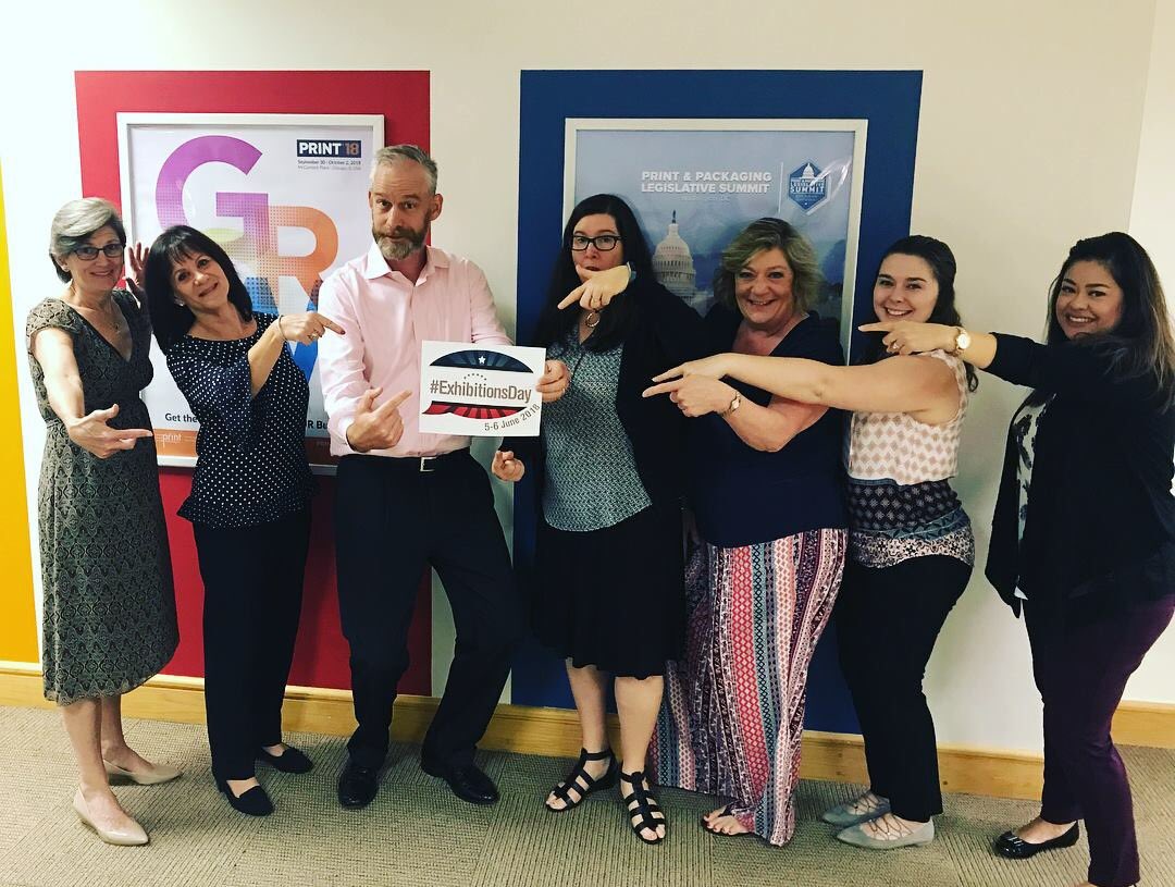 kkilga's tweet photo. Incredible support from the team at the office!  #ExhibitionsDay was a great success -  thank you for your support @APT_tech and @thePRINTevent https://t.co/Up1U9wowFw