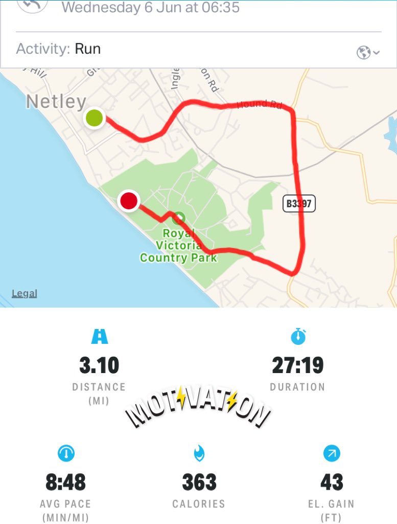 SLane80's tweet photo. This mornings #moodimprover run through @RoyalVictoriaCP and was my first since #5kadayinmay #happywiththat https://t.co/xtzXKSyT27