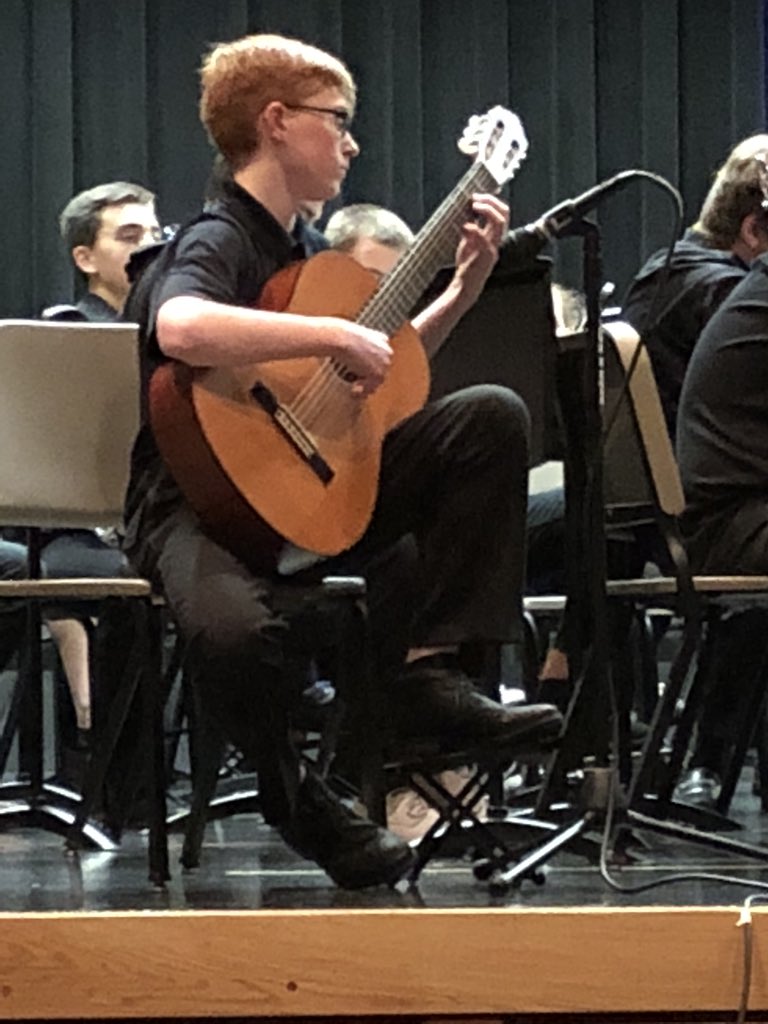RBM_MrFisher's tweet photo. Excellent mix of classic and pop, including three individual solos, at the Guitar 7/8 concert. Wonderful farewell to @adamkossler who has taken our guitar program to new levels in his tenure here at River Bend! He will be greatly missed! @RBMS_Official https://t.co/x2bJUpP7VD