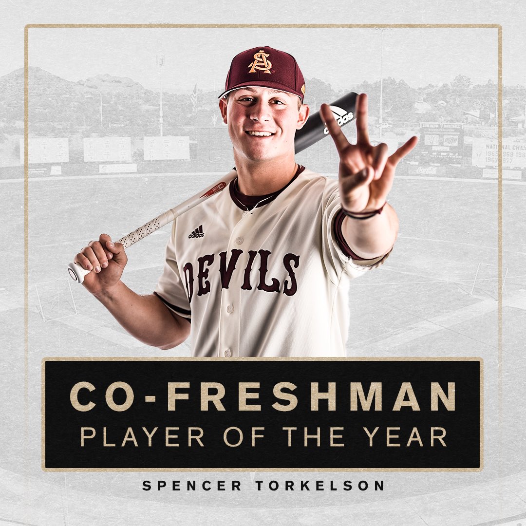ASU_Baseball's tweet photo. The awards are piling up for this young man.
Congratulations to Spencer Torkelson, tabbed by @CBNewspaper as the National Co-Freshman Player of the Year!
#TorksUp https://t.co/QyiEd8E2z2